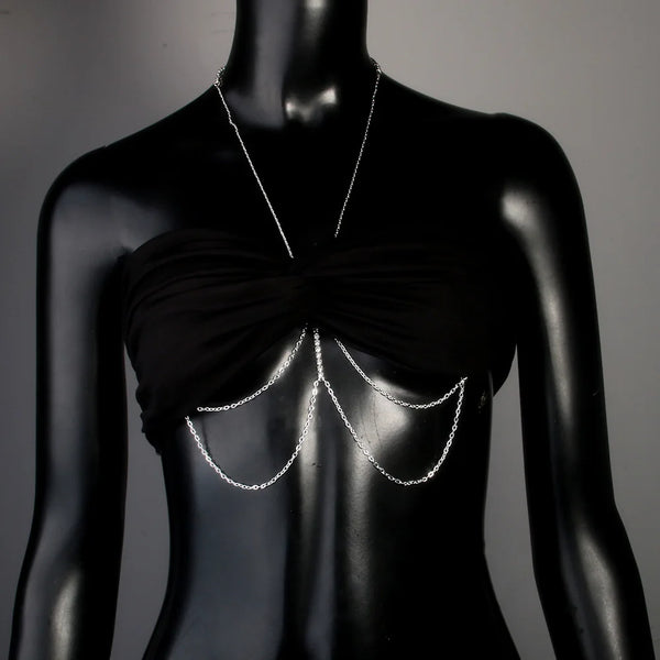 Stonefans Sexy Link Chain Nipple Chain No Piercing Lingerie Accessories Women Dress Outfit Thin Chain Body Bra Necklace Jewelry