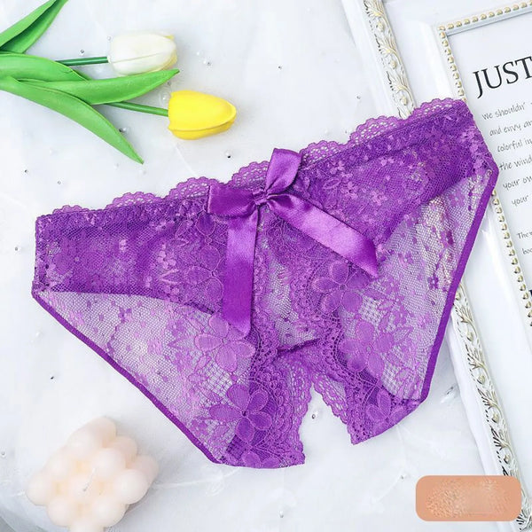 Sexy Open-Crotch Panties For Women Lace Lingerie Bow Low Waisted Underwear Perspective Tangas G-Strings T Pants трусы женские