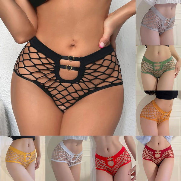 Sexy Women's Panties Briefs Breathable Elasticity Underwear Mid Waist Fishnet Lingerie Ladies Hollow Out Transparent Underpants
