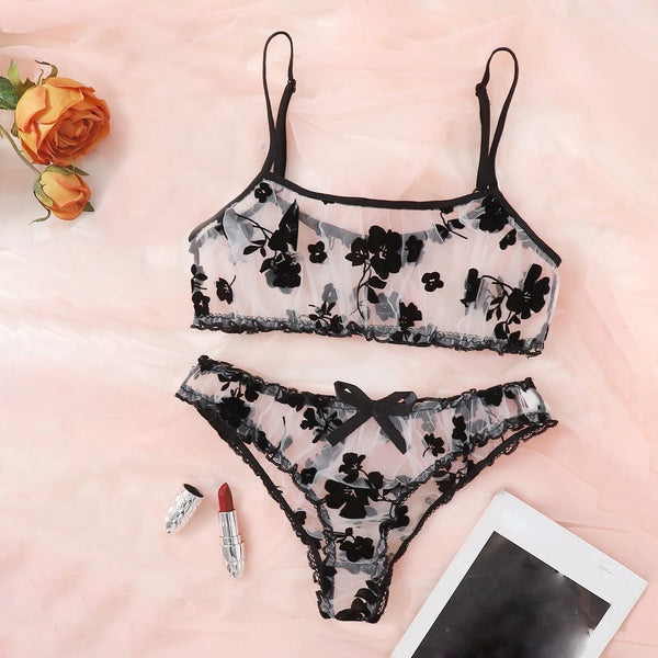 Women Plus Size Hot Erotic Lingerie Set Perspective Mesh Crop Tops Corsets Brief Set 2pcs Erotic Pajama Sets Erotic Clothing