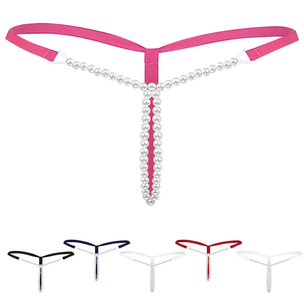 Temptation G-String Women's Erotic Low Waist Pearl Beading Sexy Lingerie Thongs Solid Thin Strappy Underpants T-Back трусы