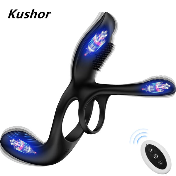 Kushor Vibrating Cock Ring Sex Toy Adult Goods For Men Ejaculation Delay Penis Extender Enlargement Male Massager Vibrator Gay