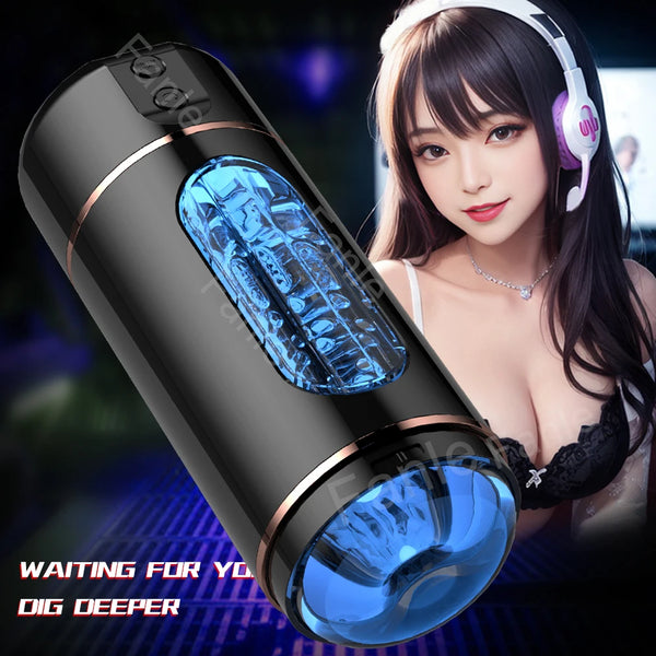 Male Automatic Masturbator Cup Vibration Blowjob Squeezable Pocket Pussy Vagina Penis Oral Sex Machine Toys for Man Adults 18